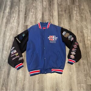 NFL Superbowl 40 Jacket Detroit 2006 Sz M Leather Sleeves Iconic Symbols Bomber